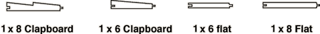 T and G Cedar Options - 1x8 Clapboard, 16 clapboard, 1x6 flat, and 1 x8 flat